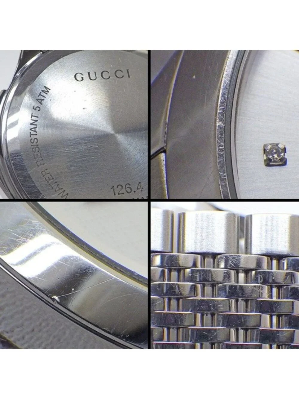 Gucci Watch G-Timeless 126.4 Date Luminous Hand 12 Point Diamond Index Diamante
